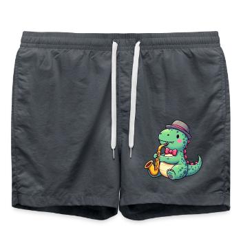 T-Rex Dino Saxofonist Jazz - Badeshorts - Anthrazit - Vorne - AI Model Male 185 light (185cm)