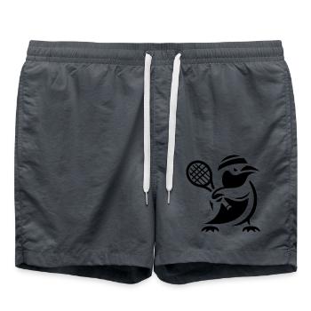 Minimalistischer Pinguin Tennisspieler Silhouette - Badeshorts - Anthrazit - Vorne - AI Model Male 185 light (185cm)