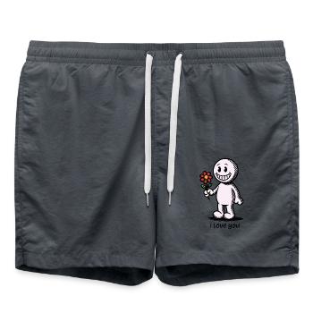 Stick figure with flower I LOVE YOU - Swim Trunks - anthracite - Front - AI Model Male 185 light (185cm)