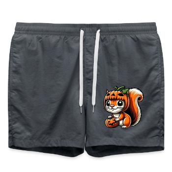 Süßes Halloween Eichhörnchen Kürbis Cartoon - Badeshorts - Anthrazit - Vorne - AI Model Male 185 light (185cm)