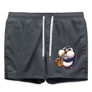 Penguin Saxophone Classical Music Thick Cheeks - Swim Trunks - anthracite - Front - AI Model Male 185 light (185cm)
