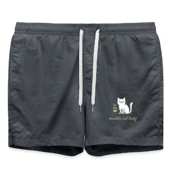 Matcha et chats humour fille drôle thé vert kawaii - Short de bain - charbon - Devant - AI Model Male 185 light (185cm)