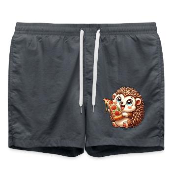 Cute Hedgehog Pizza Lover Comic Italian - Swim Trunks - anthracite - Front - AI Model Male 185 light (185cm)