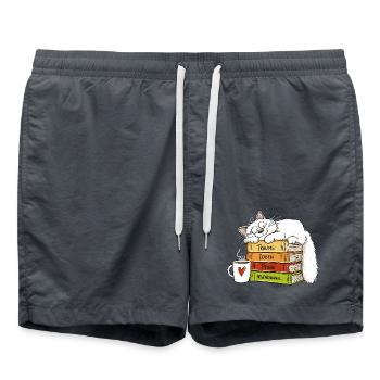 Katze Kaffee Bücher Träume Ideen Pläne Chillen Hum - Badeshorts - Anthrazit - Vorne - AI Model Male 185 light (185cm)