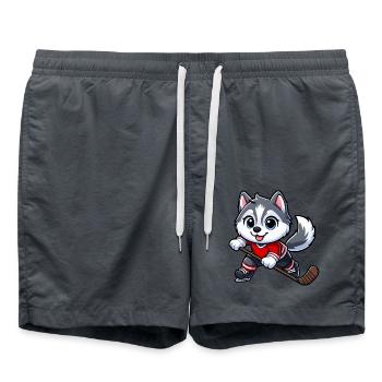 Niedlicher Hund Husky Eishockeyspieler Cartoon - Badeshorts - Anthrazit - Vorne - AI Model Male 185 light (185cm)