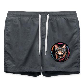 California Spangled Cat in watercolor - Swim Trunks - anthracite - Front - AI Model Male 185 light (185cm)