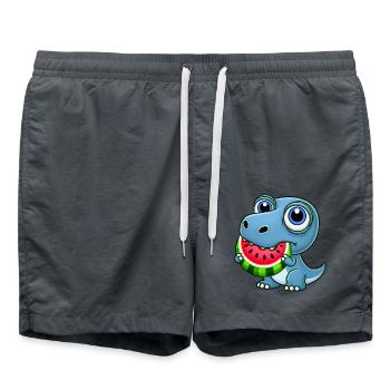 T-Rex Dinosaurier mit Melone Sommer Cartoon - Badeshorts - Anthrazit - Vorne - AI Model Male 185 light (185cm)