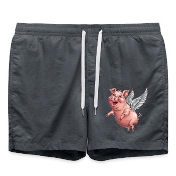 Skurriles Schwein mit Engelsflügeln Cartoon - Badeshorts - Anthrazit - Vorne - AI Model Male 185 light (185cm)