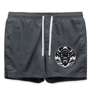 Bison portrait proud bison bull - Swim Trunks - anthracite - Front - AI Model Male 185 light (185cm)