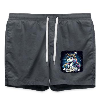 New Year Sylvester Unicorn Congratulations - Swim Trunks - anthracite - Front - AI Model Male 185 light (185cm)
