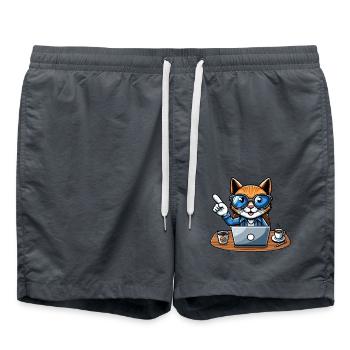 Chat et matou au bureau - patron avec café PDG - Short de bain - charbon - Devant - AI Model Male 185 light (185cm)