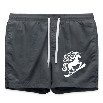 Minimalist Design: Unicorn Snowboarder - Swim Trunks - anthracite - Front - AI Model Male 185 light (185cm)