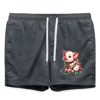 Cute Christmas Pig with Fairy Lights - Swim Trunks - anthracite - Front - AI Model Male 185 light (185cm)