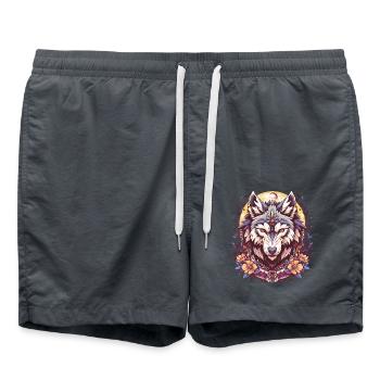 Kopf eines Wolfes im New School Tattoo Stil - Badeshorts - Anthrazit - Vorne - AI Model Male 185 light (185cm)