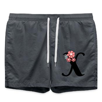 Lettre x fleurs minimalistes - Short de bain - charbon - Devant - AI Model Male 185 light (185cm)