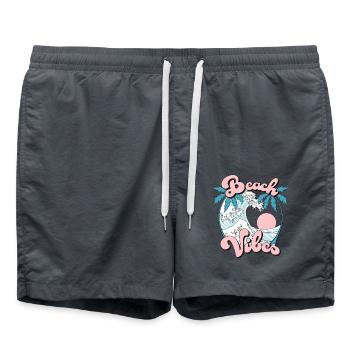 Beach Vibes Sommer Urlaub Palmen Wellen Retro - Badeshorts - Anthrazit - Vorne - AI Model Male 185 light (185cm)