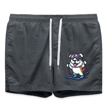 Bulldog on skis - winter holiday in comic style - Swim Trunks - anthracite - Front - AI Model Male 185 light (185cm)