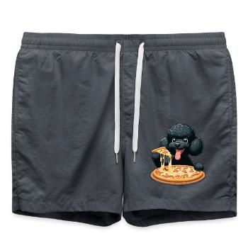Comic Poodle with Pizza - Swim Trunks - anthracite - Front - AI Model Male 185 light (185cm)