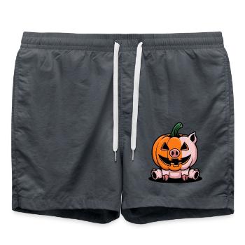 Halloween Pig Pumpkin Comic Funny Whimsical - Swim Trunks - anthracite - Front - AI Model Male 185 light (185cm)