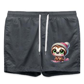 Süßes Faultier Snowboard Winter Cartoon - Badeshorts - Anthrazit - Vorne - AI Model Male 185 light (185cm)