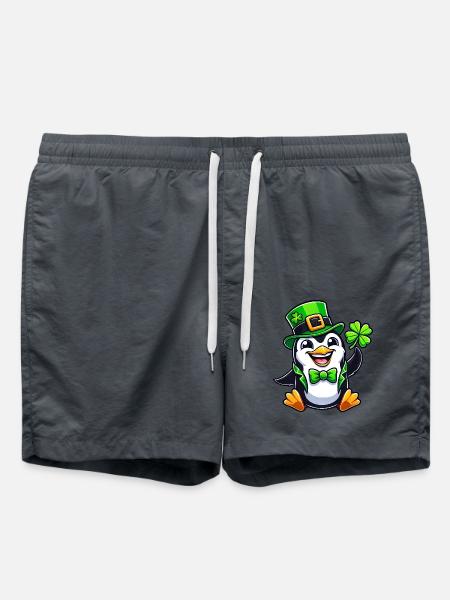 St. Patrick's Pinguin mit Glücksklee - Badeshorts - Anthrazit