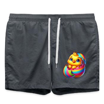 Mignon poussin dessin animé coloré éclosion d’œuf de Pâques - Short de bain - charbon - Devant - AI Model Male 185 light (185cm)