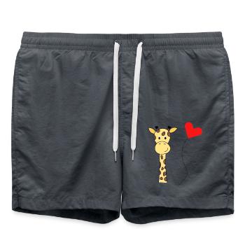 Giraffe mit Herzluftballon – Tierisch süßes Motiv - Badeshorts - Anthrazit - Vorne - AI Model Male 185 light (185cm)