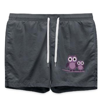 deux hiboux prune pourpre lilas - Short de bain - charbon - Devant - AI Model Male 185 light (185cm)