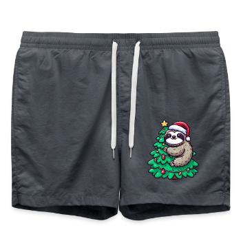 Christmas Sloth - Relaxed on the Christmas Tree - Swim Trunks - anthracite - Front - AI Model Male 185 light (185cm)