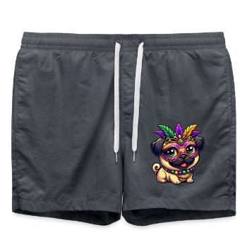Mardi Gras Hund Mops Süß Comic - Badeshorts - Anthrazit - Vorne - AI Model Male 185 light (185cm)