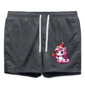 Süßes Einhorn Erdbeere Skurril Sommer Fruchtig - Badeshorts - Anthrazit - Vorne - AI Model Male 185 light (185cm)