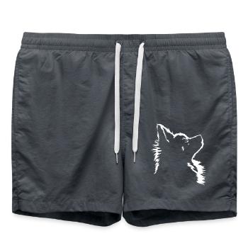 Pomeranian Hund Hunde Zwergspitz Wilsigns - Badeshorts - Anthrazit - Vorne - AI Model Male 185 light (185cm)