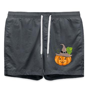 Cartoonhaft lächelnder Kürbis mit Hut - Badeshorts - Anthrazit - Vorne - AI Model Male 185 light (185cm)