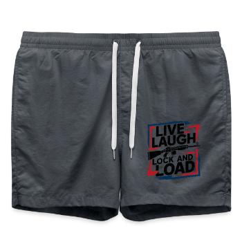 Power for Women – "Live Laugh Lock And Load" - Swim Trunks - anthracite - Front - AI Model Male 185 light (185cm)