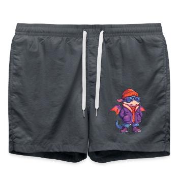 Drache Winter Comic - Badeshorts - Anthrazit - Vorne - AI Model Male 185 light (185cm)
