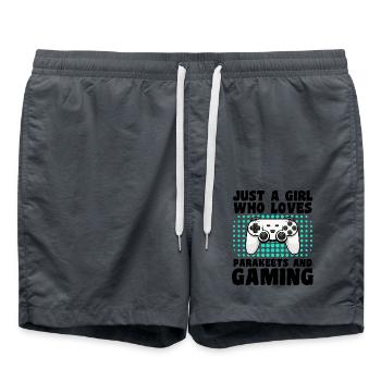 Gamer et Perruches : Jeux Vidéo et Aventure Coloré - Short de bain - charbon - Devant - AI Model Male 185 light (185cm)