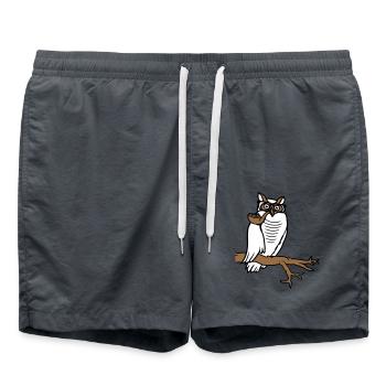 Pipe hibou fumer vieux grand-père aigle hibou branche arbre forêt - Short de bain - charbon - Devant - AI Model Male 185 light (185cm)