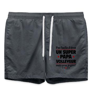 Pas facile super papa volleyeur, fête des pères - Short de bain - charbon - Devant - AI Model Male 185 light (185cm)