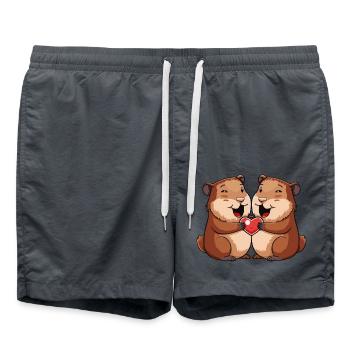 Beaver Couple Valentine's Day - Swim Trunks - anthracite - Front - AI Model Male 185 light (185cm)
