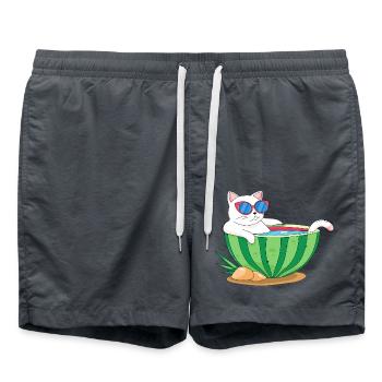 Cat and watermelon - Swim Trunks - anthracite - Front - AI Model Male 185 light (185cm)