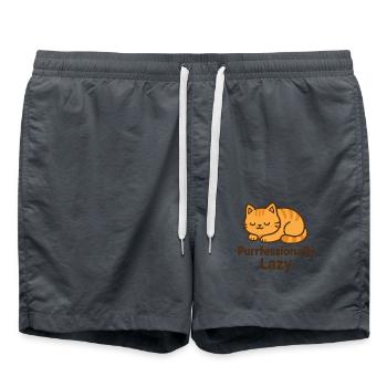 Purrfessionally Lazy – Chill Cat Mode - Badeshorts - Anthrazit - Vorne - AI Model Male 185 light (185cm)