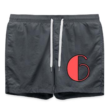 6. 6 JAHRE. 6-jähriges Jubiläum. GEBURTSTAG 6 JAHRE - Badeshorts - Anthrazit - Vorne - AI Model Male 185 light (185cm)