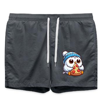 Eule Schneeeule Pizza Pizzaliebhaber Winter - Badeshorts - Anthrazit - Vorne - AI Model Male 185 light (185cm)