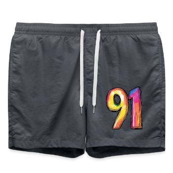 91 Number Symbol - Swim Trunks - anthracite - Front - AI Model Male 185 light (185cm)