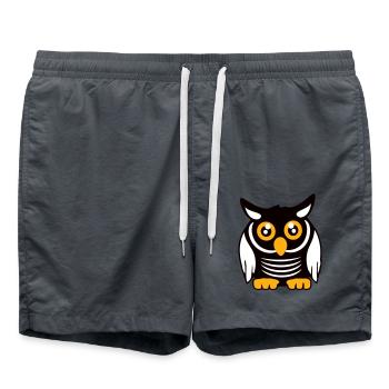 hibou oiseau aigle hibou hibou nuit oiseau effraie des granges chouette bande dessinée - Short de bain - charbon - Devant - AI Model Male 185 light (185cm)