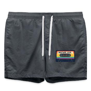 Mixtape 1995 Retro Cassette Rainbow Vibes Musik - Badeshorts - Anthrazit - Vorne - AI Model Male 185 light (185cm)