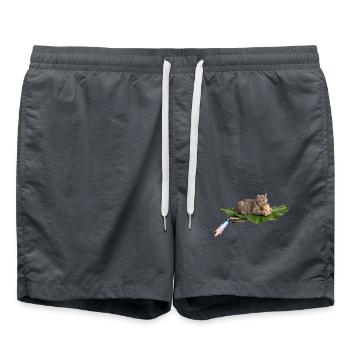 Lustige Katze reitet auf fliegendem Bananenblatt mit Turbo Exh - Badeshorts - Anthrazit - Vorne - AI Model Male 185 light (185cm)