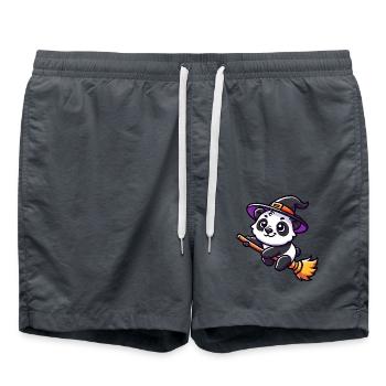Halloween Panda Hexe Hexenbesen Süß Comic - Badeshorts - Anthrazit - Vorne - AI Model Male 185 light (185cm)