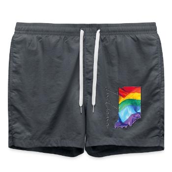 LGBTQ Flag in Indiana State Map IN - Swim Trunks - anthracite - Front - AI Model Male 185 light (185cm)