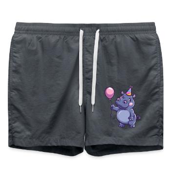 Hippopotame Anniversaire Bébé - Short de bain - charbon - Devant - AI Model Male 185 light (185cm)